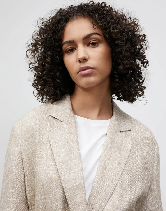 Women Lafayette 148 New York Jackets and Blazers Petite Eaton Blazer In Italian Etched Linen Honeynut Multi