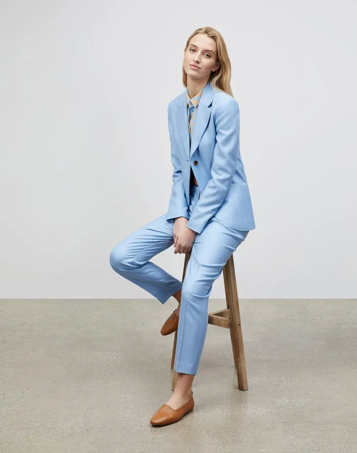 Women Lafayette 148 New York Jackets and Blazers Petite Fae Blazer In Studio Weave Coastal Blue