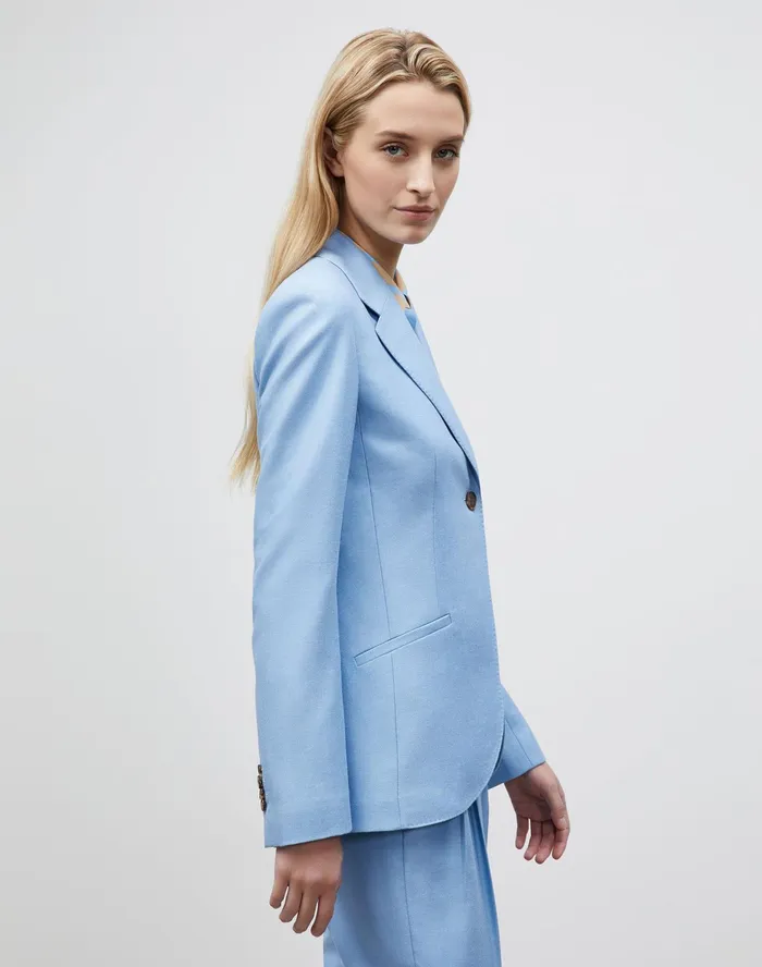 Women Lafayette 148 New York Jackets and Blazers Petite Fae Blazer In Studio Weave Coastal Blue