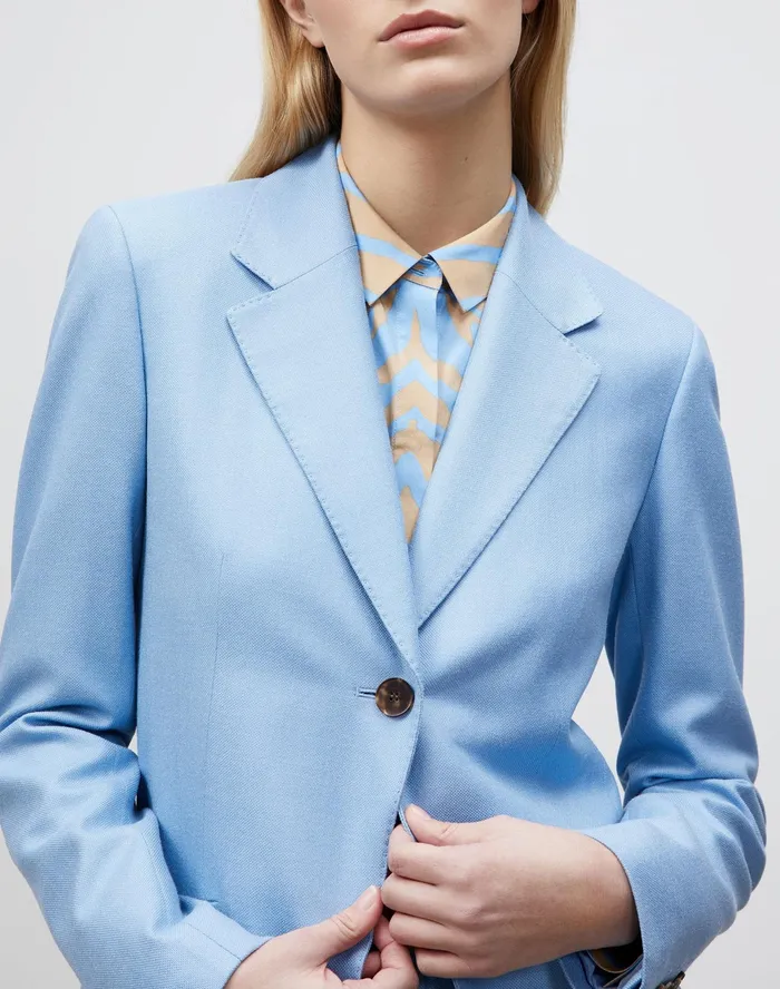 Women Lafayette 148 New York Jackets and Blazers Petite Fae Blazer In Studio Weave Coastal Blue
