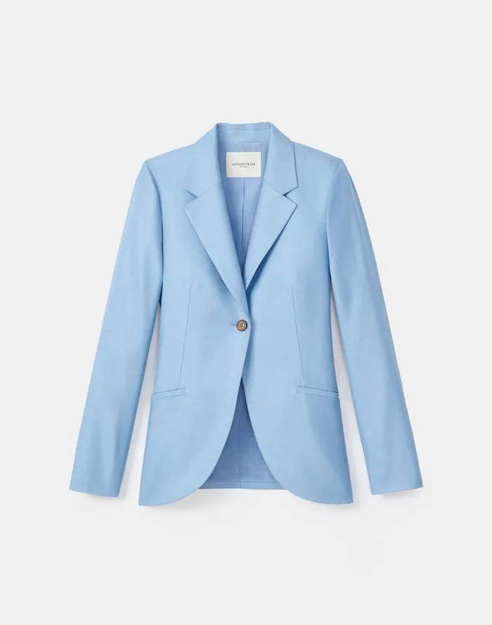 Women Lafayette 148 New York Jackets and Blazers Petite Fae Blazer In Studio Weave Coastal Blue