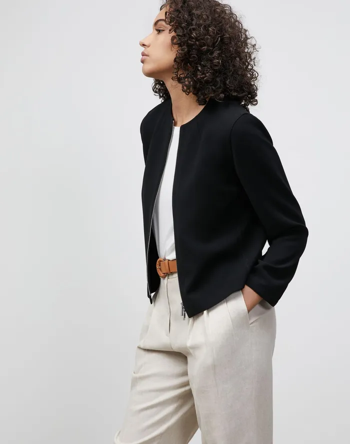 Women Lafayette 148 New York Jackets and Blazers Petite Griffith Jacket In Finesse Crepe Black