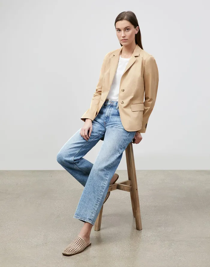 Women Lafayette 148 New York Jackets and Blazers Thatcher Blazer In Skylight Cotton Honeynut
