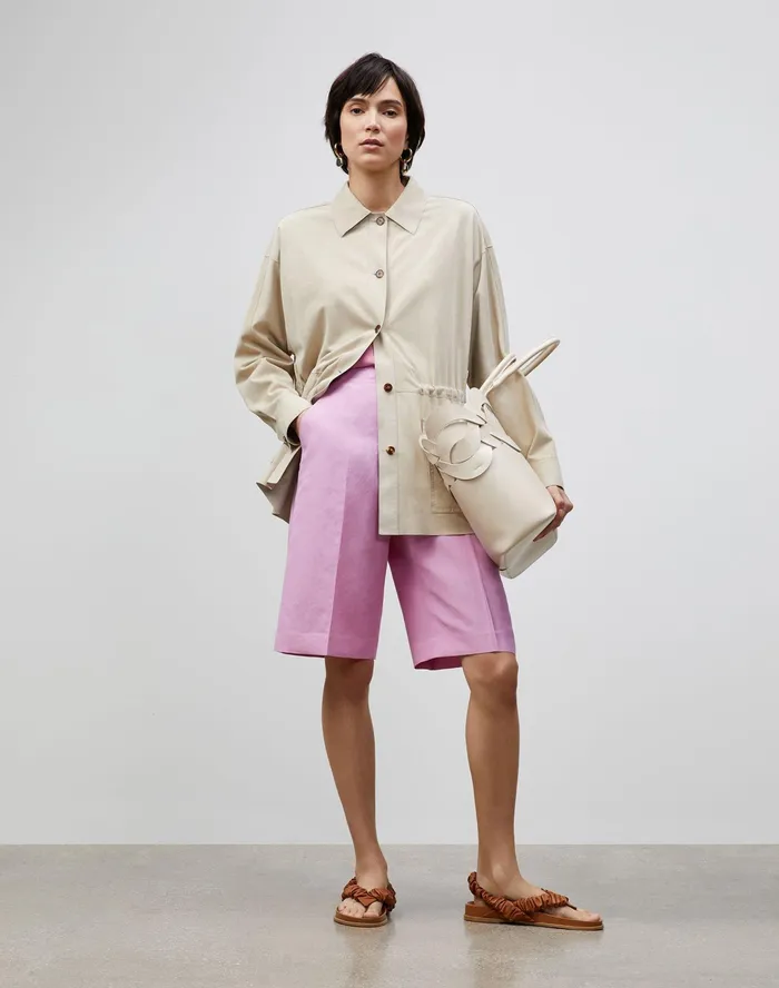 Women Lafayette 148 New York Leathers and Suedes Devan Shirt Jacket In Italian Paperfine Suede Ecru