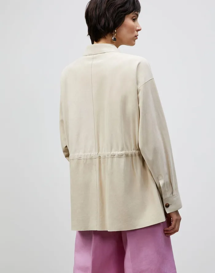 Women Lafayette 148 New York Leathers and Suedes Devan Shirt Jacket In Italian Paperfine Suede Ecru