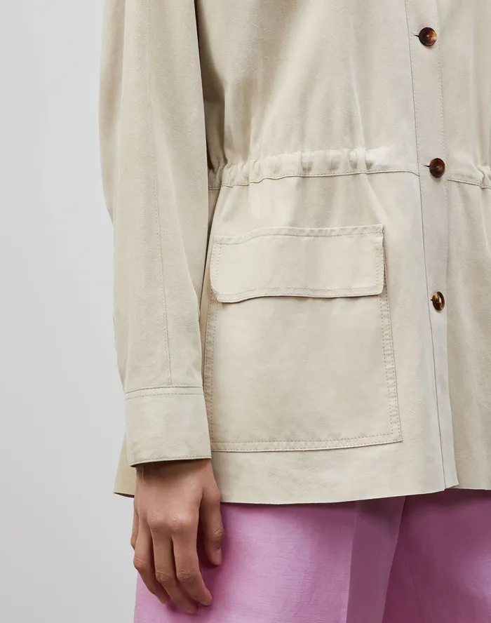 Women Lafayette 148 New York Leathers and Suedes Devan Shirt Jacket In Italian Paperfine Suede Ecru