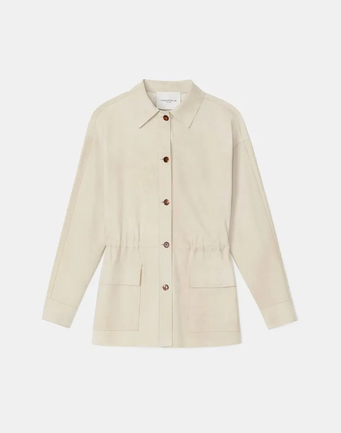 Women Lafayette 148 New York Leathers and Suedes Devan Shirt Jacket In Italian Paperfine Suede Ecru