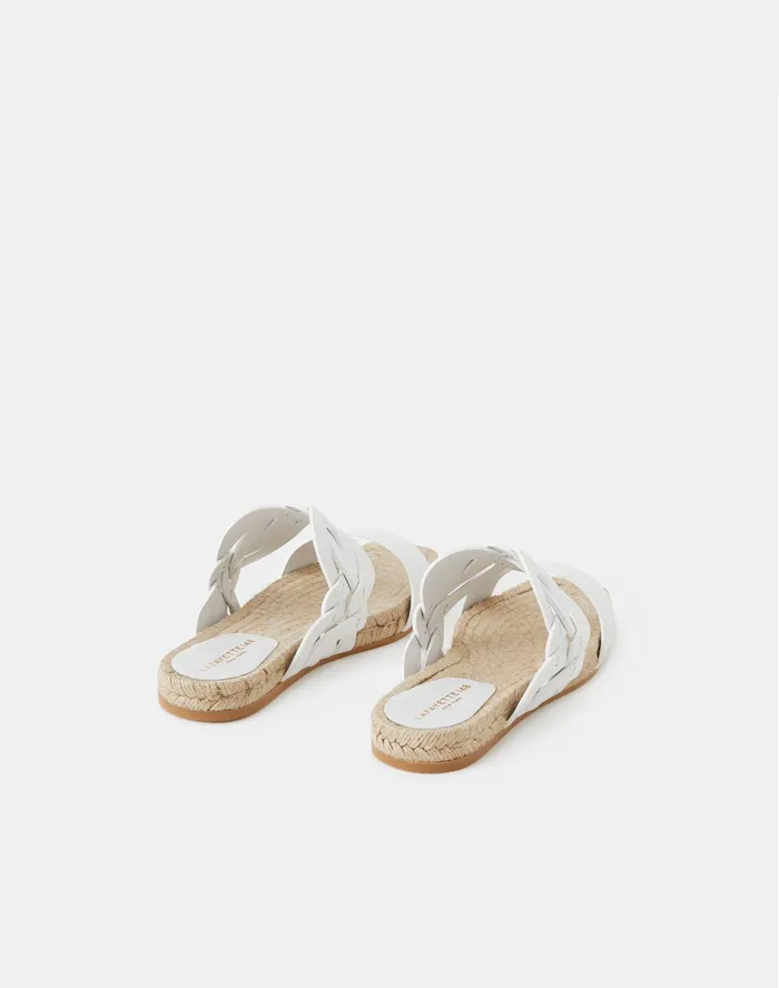 Women Lafayette 148 New York Sandals Ondine 8 Knot Espadrille Slide In Leather White