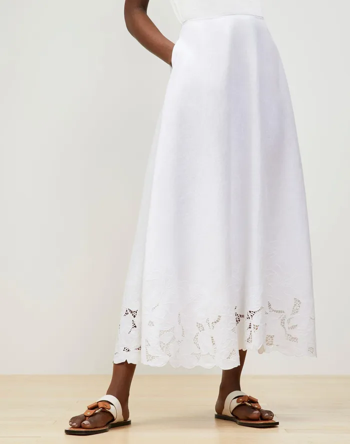 Women Lafayette 148 New York Skirts Helena Midi Skirt In Embroidered Summer Linen White Women Lafayette 148 New York Skirts Helena Midi Skirt In Embroidered Summer Linen White