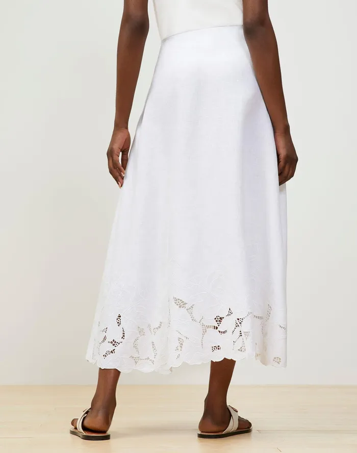 Women Lafayette 148 New York Skirts Helena Midi Skirt In Embroidered Summer Linen White