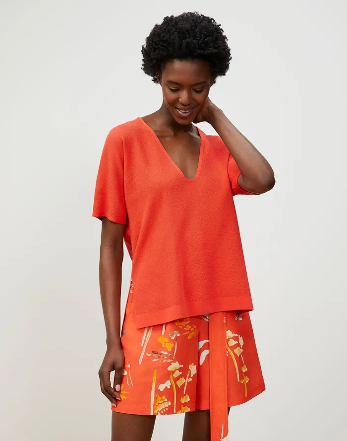 Women Lafayette 148 New York Sweaters Cotton Crepe Knit Dolman Sweater Vibrant Persimmon Women Lafayette 148 New York Sweaters Cotton Crepe Knit Dolman Sweater Vibrant Persimmon