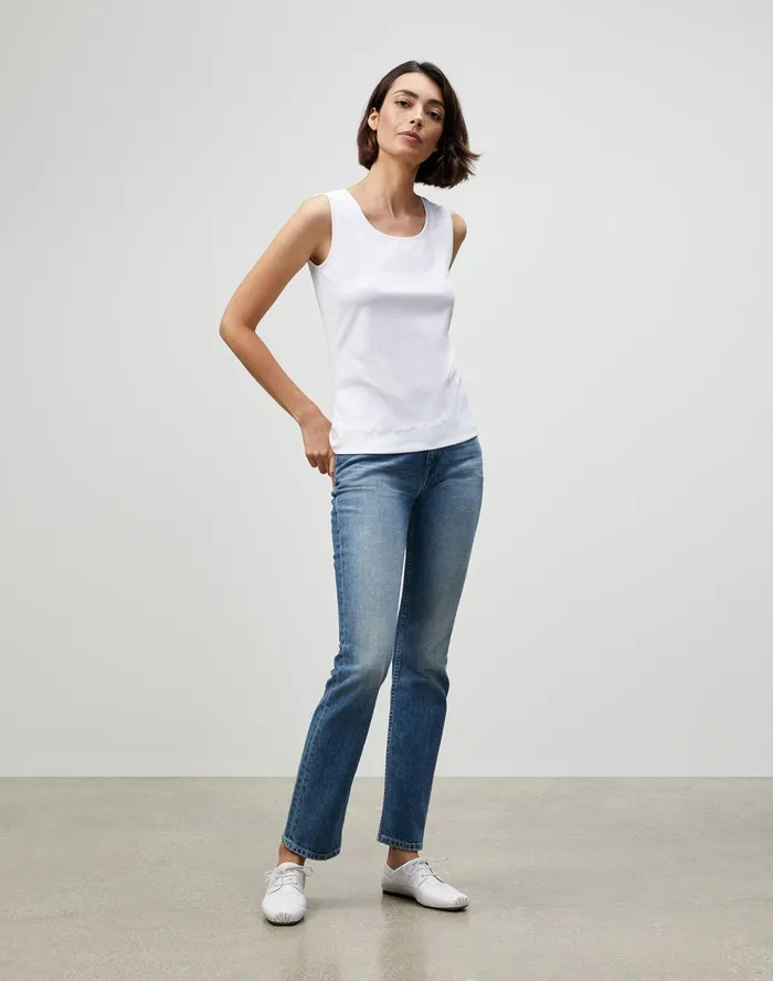 Women Lafayette 148 New York Tops and Tees PlusSize Swiss Cotton Rib Scoop Neck Tank White