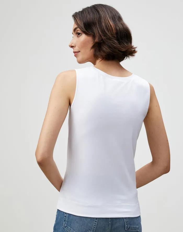Women Lafayette 148 New York Tops and Tees PlusSize Swiss Cotton Rib Scoop Neck Tank White
