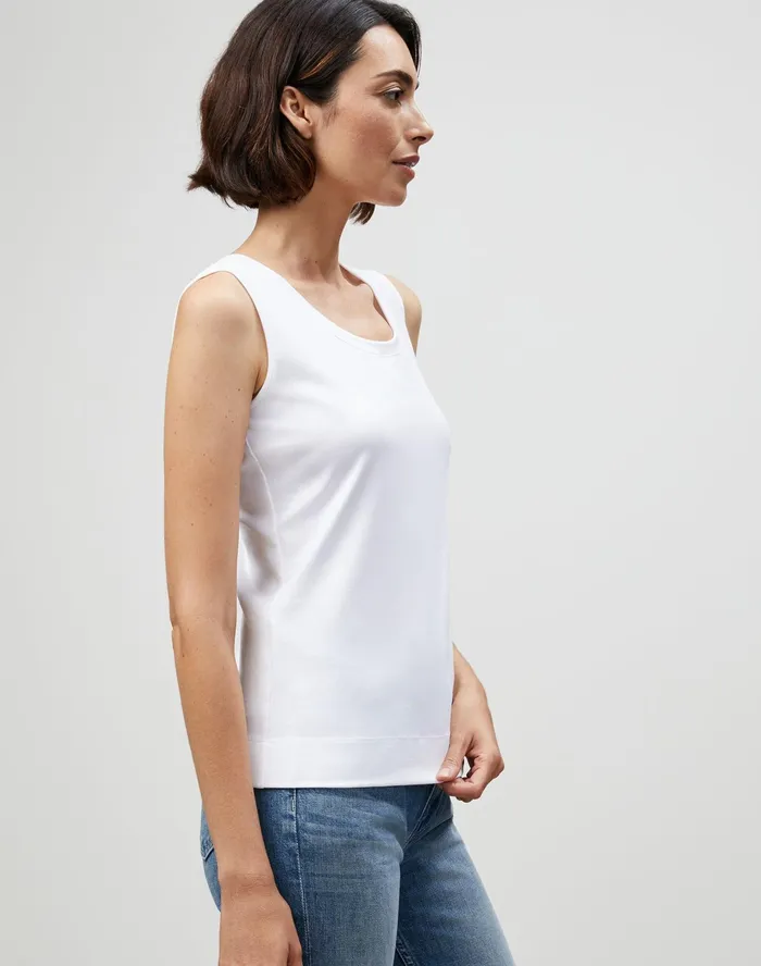 Women Lafayette 148 New York Tops and Tees PlusSize Swiss Cotton Rib Scoop Neck Tank White