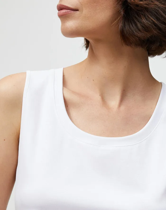 Women Lafayette 148 New York Tops and Tees PlusSize Swiss Cotton Rib Scoop Neck Tank White