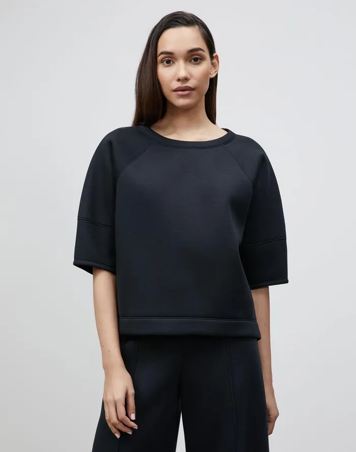 Women Lafayette 148 New York Tops and Tees Serifina Sweatshirt In Italian Scuba Jersey Black Women Lafayette 148 New York Tops and Tees Serifina Sweatshirt In Italian Scuba Jersey Black