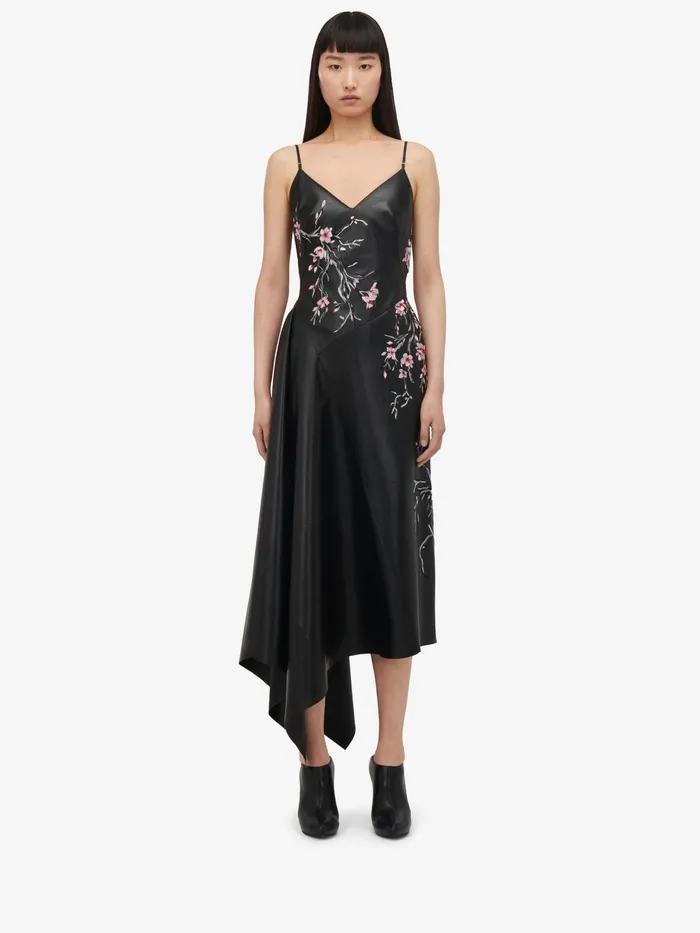 Women Leather Alexander McQueen Blossom Leather Dress Blackpinkivory