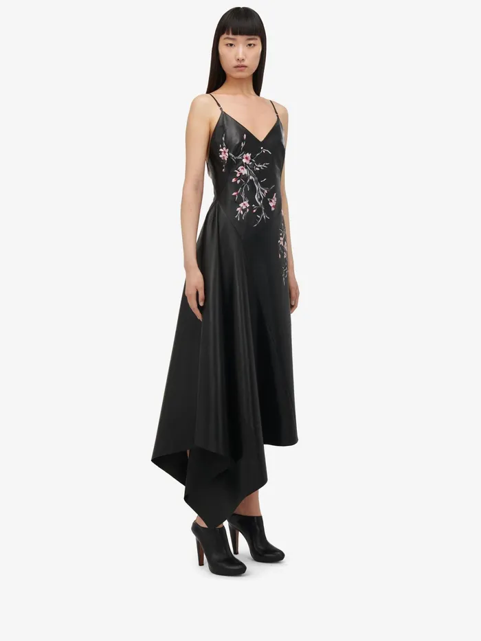 Women Leather Alexander McQueen Blossom Leather Dress Blackpinkivory
