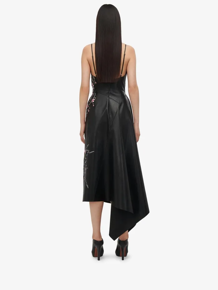 Women Leather Alexander McQueen Blossom Leather Dress Blackpinkivory