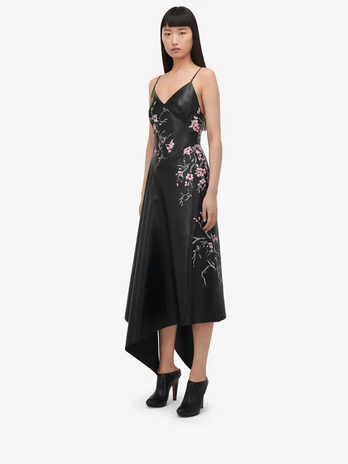 Women Leather Alexander McQueen Blossom Leather Dress Blackpinkivory