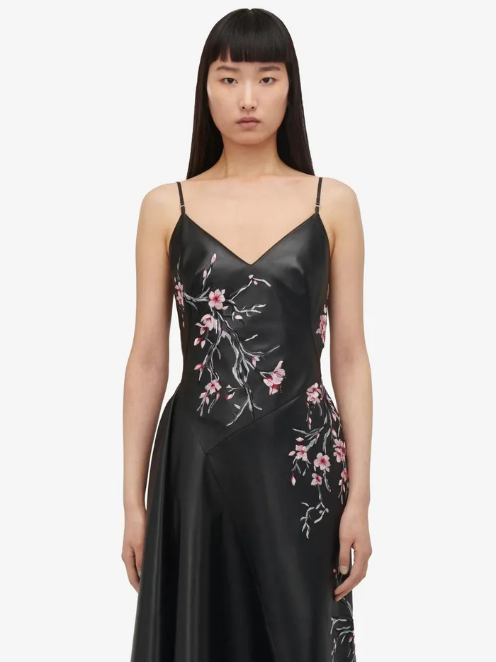 Women Leather Alexander McQueen Blossom Leather Dress Blackpinkivory