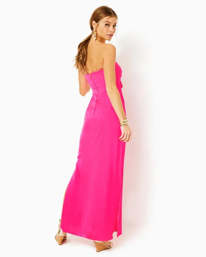 Women Lilly Pulitzer Dresses Carlynn Satin Maxi Bow Dress True Navy Women Lilly Pulitzer Dresses Carlynn Satin Maxi Bow Dress True Navy