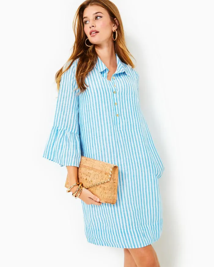 Women Lilly Pulitzer Dresses Jazmyn Linen Tunic Dress Lunar Blue Bimini Stripe Women Lilly Pulitzer Dresses Jazmyn Linen Tunic Dress Lunar Blue Bimini Stripe