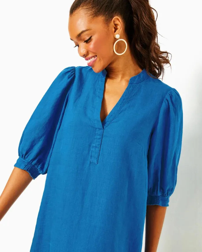 Women Lilly Pulitzer Dresses Jazmyn Linen Tunic Dress Lunar Blue Bimini Stripe Women Lilly Pulitzer Dresses Jazmyn Linen Tunic Dress Lunar Blue Bimini Stripe