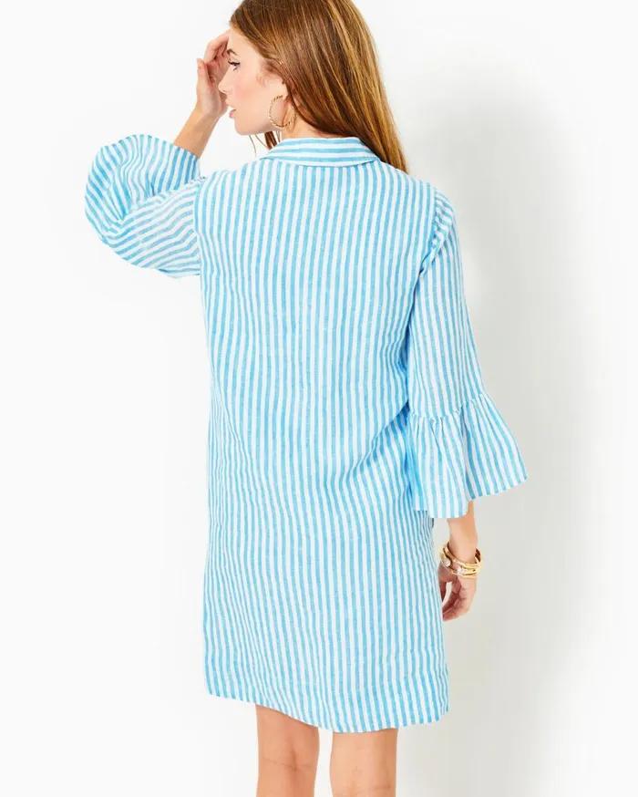 Women Lilly Pulitzer Dresses Jazmyn Linen Tunic Dress Lunar Blue Bimini Stripe Women Lilly Pulitzer Dresses Jazmyn Linen Tunic Dress Lunar Blue Bimini Stripe