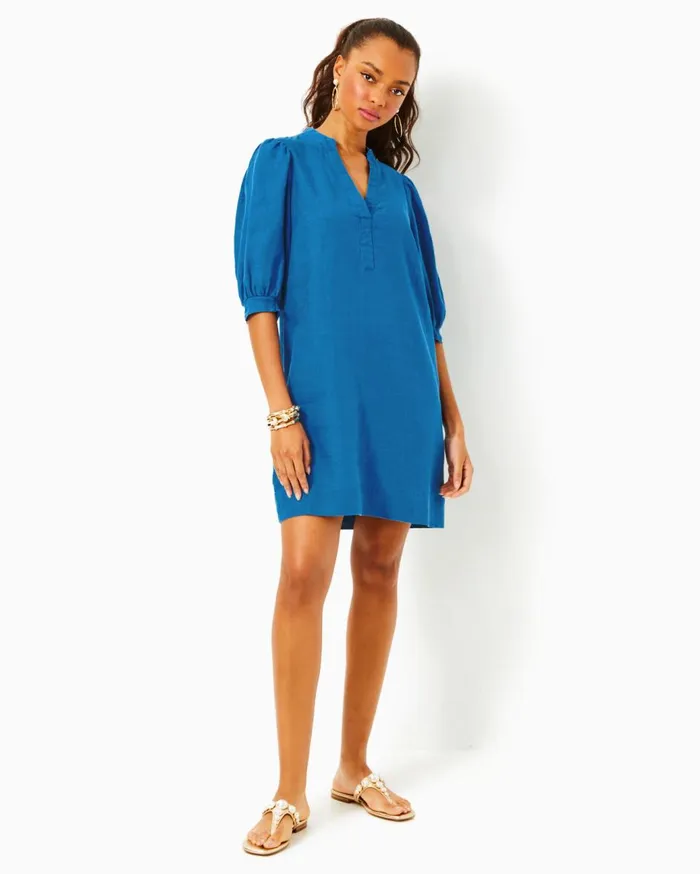 Women Lilly Pulitzer Dresses Jazmyn Linen Tunic Dress Lunar Blue Bimini Stripe Women Lilly Pulitzer Dresses Jazmyn Linen Tunic Dress Lunar Blue Bimini Stripe