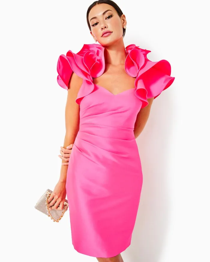 Women Lilly Pulitzer Dresses Lilly Pulitzer X Badgley Mischka Honor Ruffle Dress Roxie Pink Women Lilly Pulitzer Dresses Lilly Pulitzer X Badgley Mischka Honor Ruffle Dress Roxie Pink
