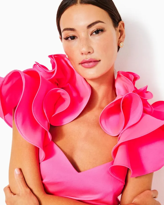 Women Lilly Pulitzer Dresses Lilly Pulitzer X Badgley Mischka Honor Ruffle Dress Roxie Pink Women Lilly Pulitzer Dresses Lilly Pulitzer X Badgley Mischka Honor Ruffle Dress Roxie Pink