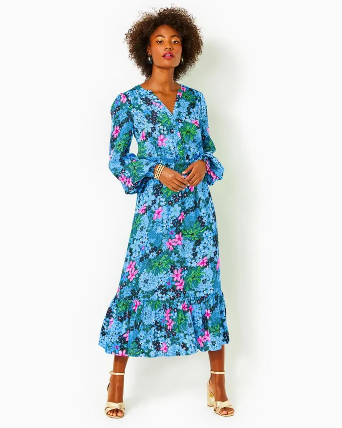 Women Lilly Pulitzer Dresses Loubella Smocked Midi Dress Multi Soiree All Day Women Lilly Pulitzer Dresses Loubella Smocked Midi Dress Multi Soiree All Day