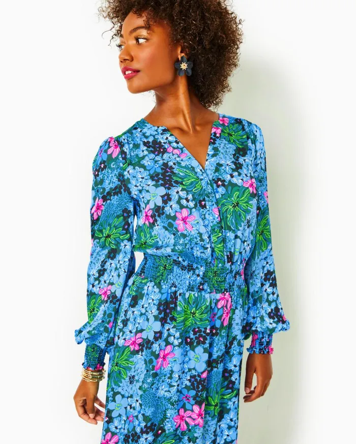 Women Lilly Pulitzer Dresses Loubella Smocked Midi Dress Multi Soiree All Day Women Lilly Pulitzer Dresses Loubella Smocked Midi Dress Multi Soiree All Day