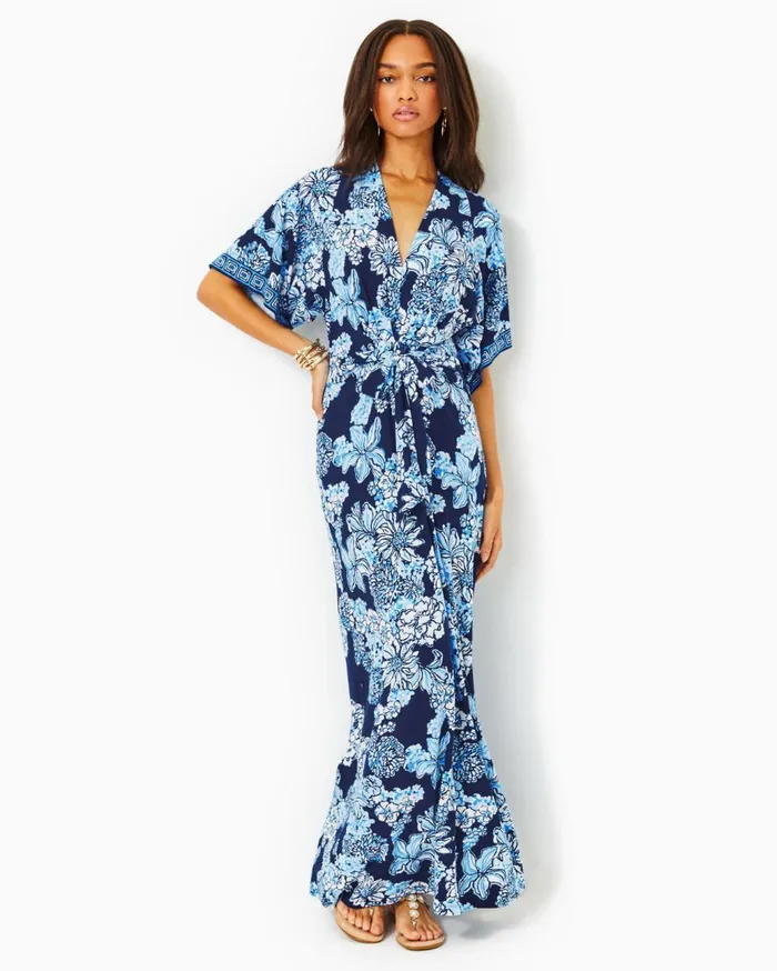 Women Lilly Pulitzer Dresses Wisteria VNeck Maxi Dress Low Tide Navy Bouquet All Day Engineered Knit Maxi Dre Women Lilly Pulitzer Dresses Wisteria VNeck Maxi Dress Low Tide Navy Bouquet All Day Engineered Knit Maxi Dre