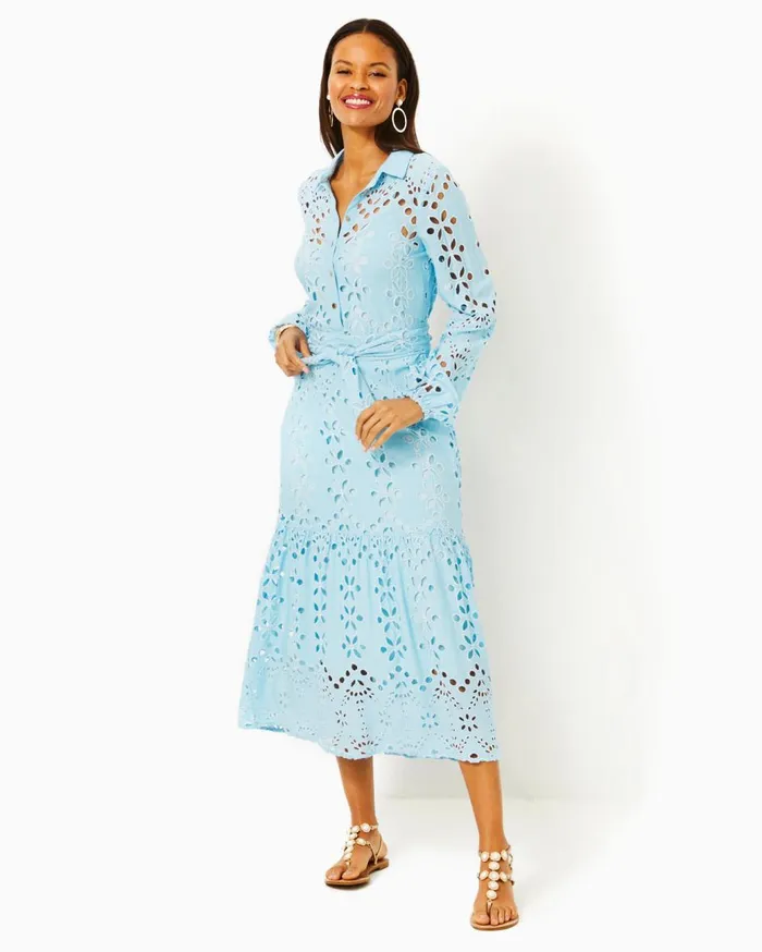 Women Lilly Pulitzer Dresses Zia Eyelet Midi Shirtdress True Navy Soiree Eyelet Women Lilly Pulitzer Dresses Zia Eyelet Midi Shirtdress True Navy Soiree Eyelet
