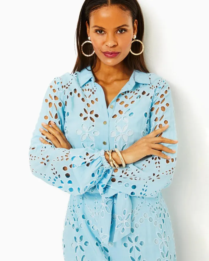 Women Lilly Pulitzer Dresses Zia Eyelet Midi Shirtdress True Navy Soiree Eyelet Women Lilly Pulitzer Dresses Zia Eyelet Midi Shirtdress True Navy Soiree Eyelet
