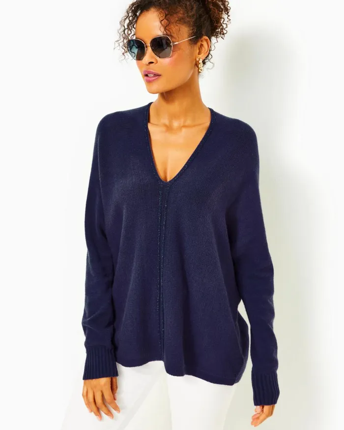 Women Lilly Pulitzer Tops Sevie Dolman Sleeve Sweater Low Tide Navy