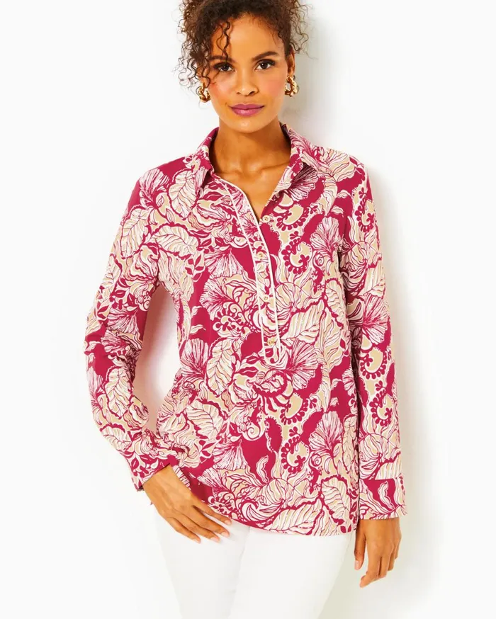 Women Lilly Pulitzer Tops UPF 50 Giavana Tunic Alba Blue Cruisin Together