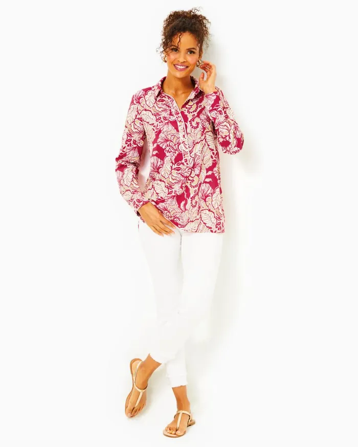 Women Lilly Pulitzer Tops UPF 50 Giavana Tunic Alba Blue Cruisin Together