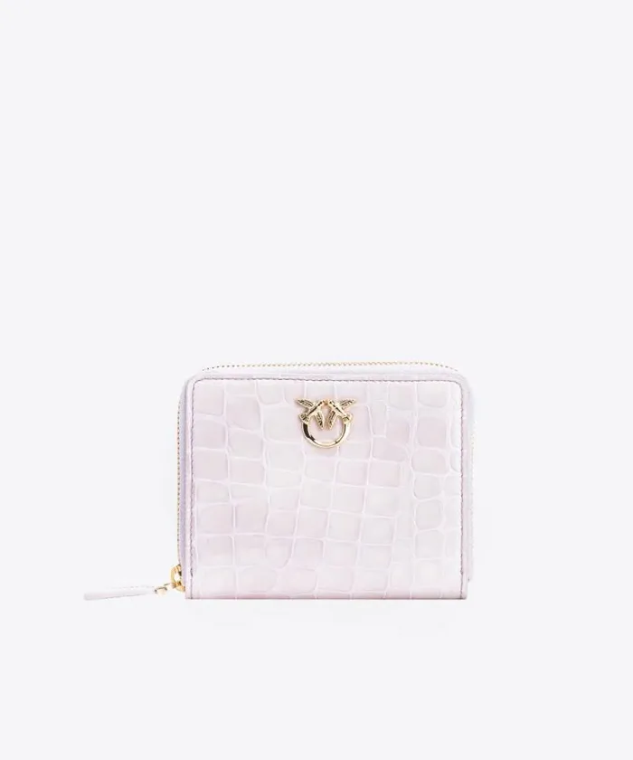 Women Limited Edition Pinko PINKO Galleria Square Ziparound Wallet In Shiny Crocprint Leather Lilaclightgold Women Limited Edition Pinko PINKO Galleria Square Ziparound Wallet In Shiny Crocprint Leather Lilaclightgold