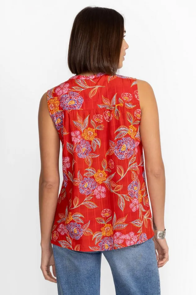 Women MANDARIN COLLAR TANK Whimsical Hibiscus Johnny Was Tops Women MANDARIN COLLAR TANK Whimsical Hibiscus Johnny Was Tops