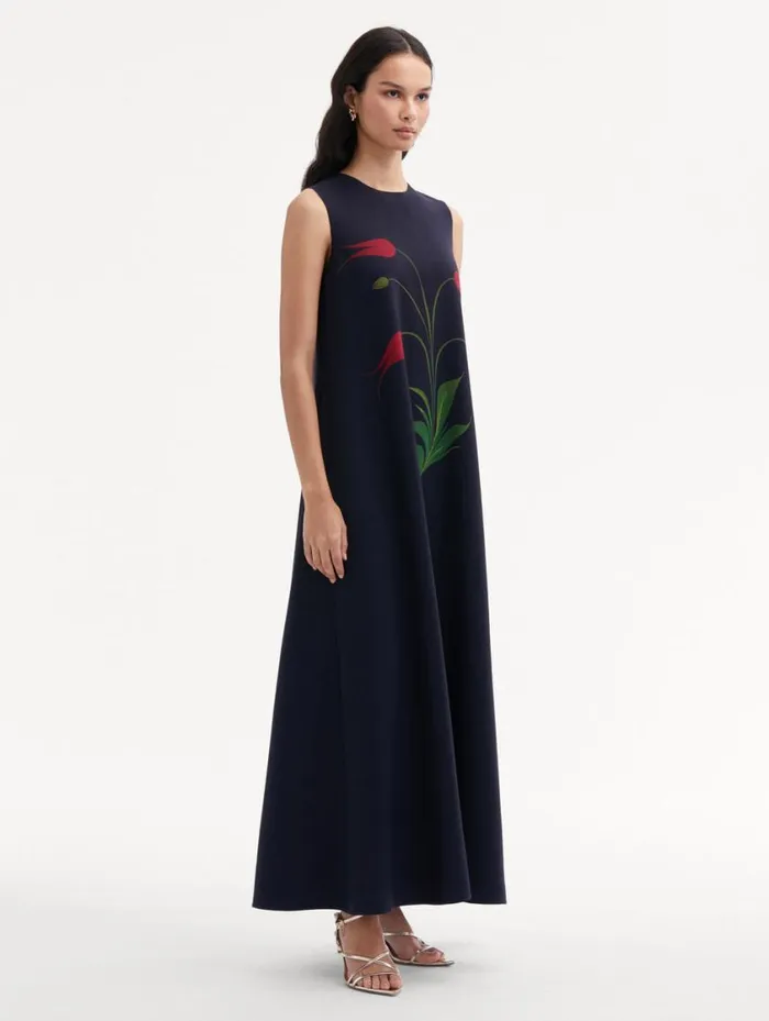 Women Marbled Tulip Maxi Dress Navy Red Oscar De La Renta Dresses Women Marbled Tulip Maxi Dress Navy Red Oscar De La Renta Dresses