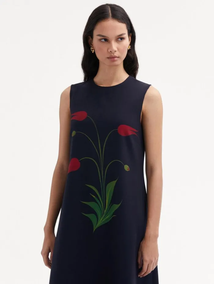 Women Marbled Tulip Maxi Dress Navy Red Oscar De La Renta Dresses Women Marbled Tulip Maxi Dress Navy Red Oscar De La Renta Dresses