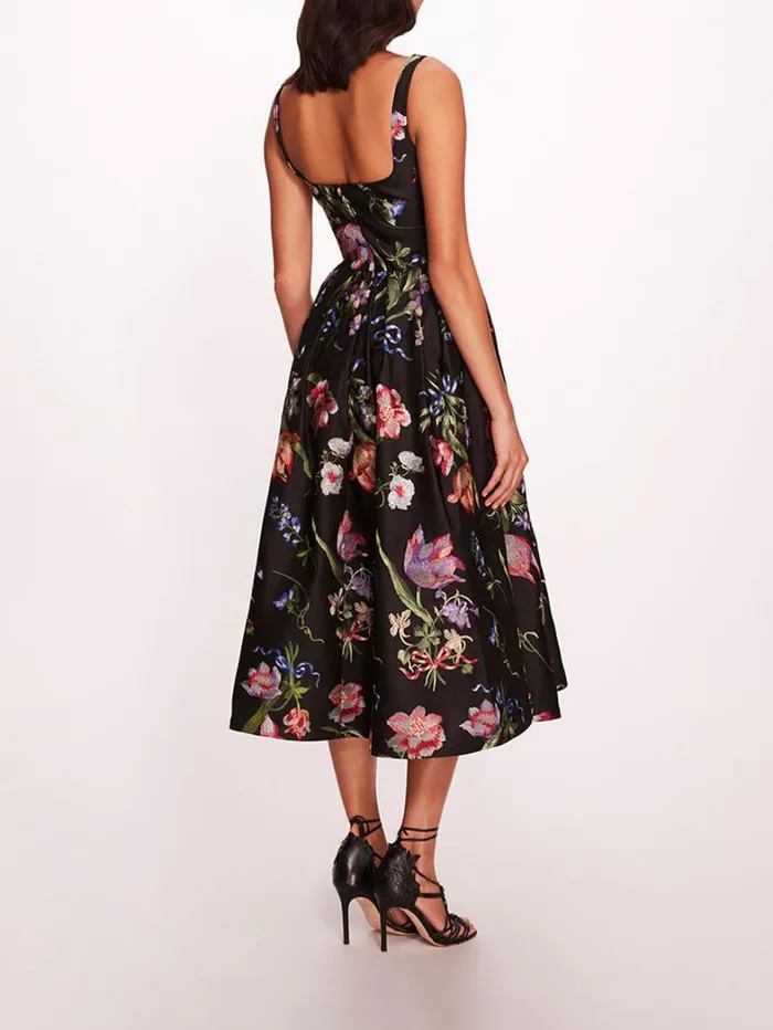 Women Marchesa Dresses Alex Midi Dress Black Multi Women Marchesa Dresses Alex Midi Dress Black Multi