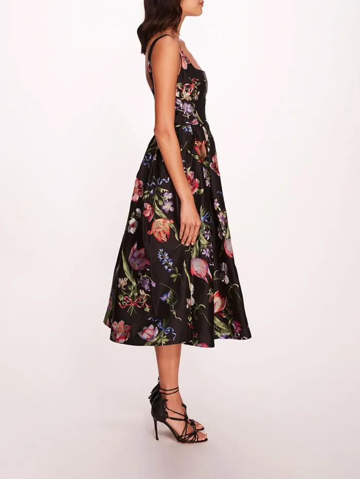 Women Marchesa Dresses Alex Midi Dress Black Multi Women Marchesa Dresses Alex Midi Dress Black Multi