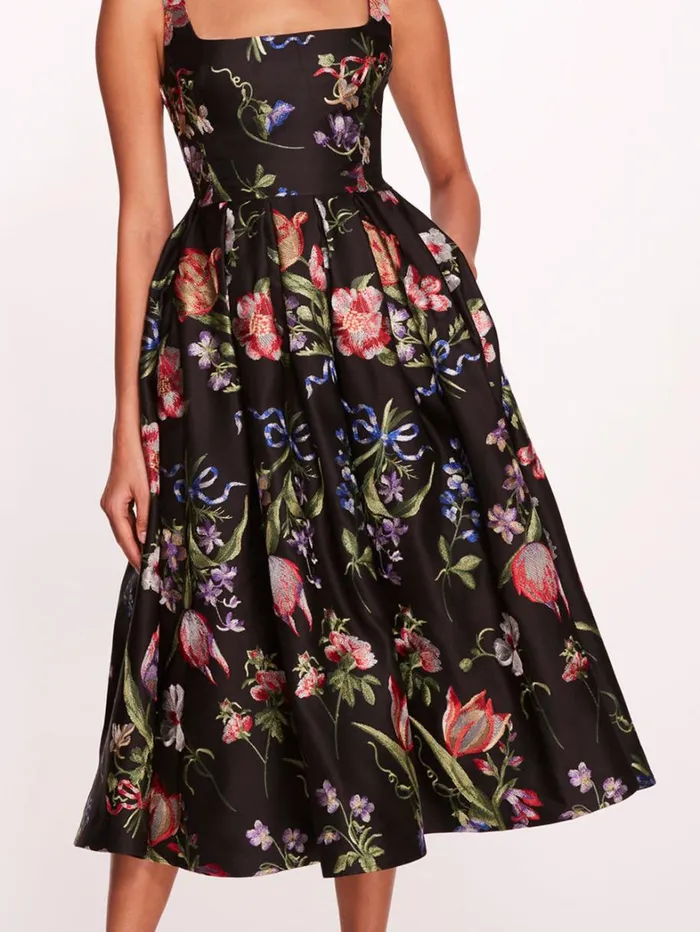 Women Marchesa Dresses Alex Midi Dress Black Multi Women Marchesa Dresses Alex Midi Dress Black Multi