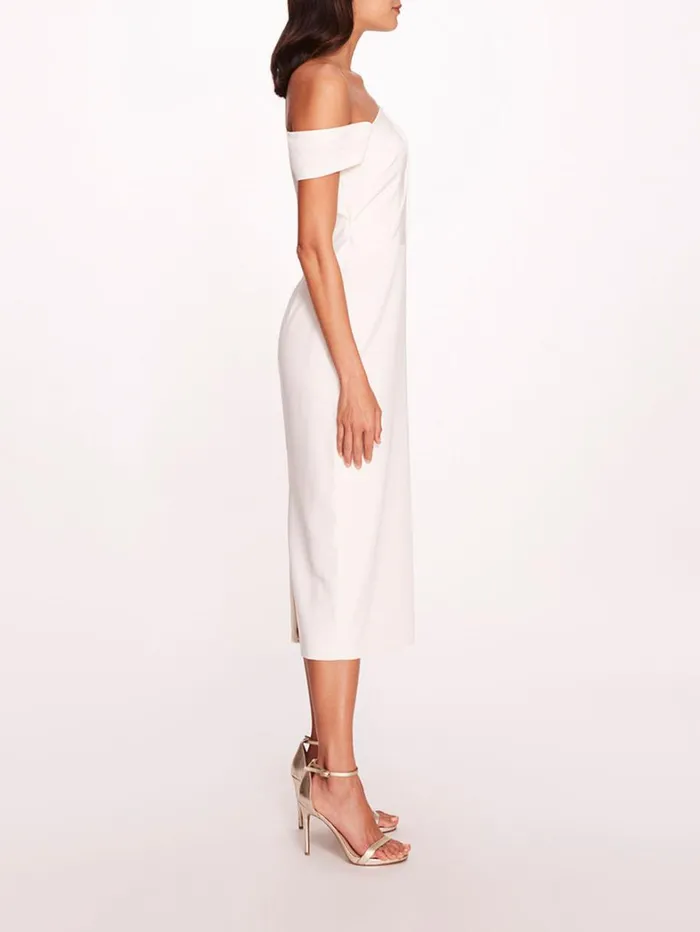 Women Marchesa Dresses Asymmetrical Crepe Midi Dress Ivory Women Marchesa Dresses Asymmetrical Crepe Midi Dress Ivory