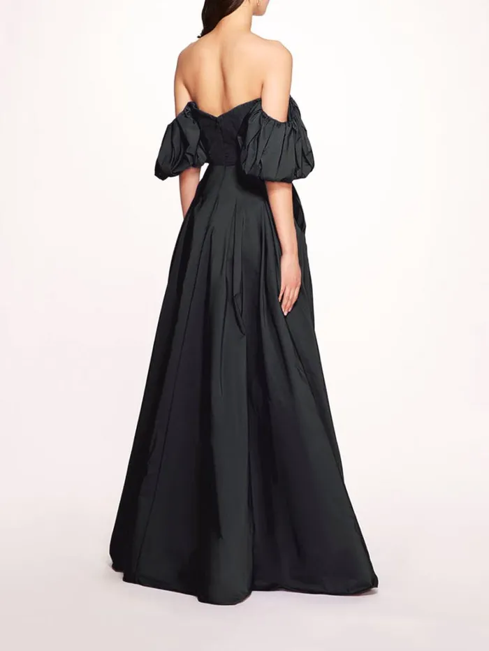 Women Marchesa Dresses Balloon Sleeve Taffeta Gown Black Women Marchesa Dresses Balloon Sleeve Taffeta Gown Black