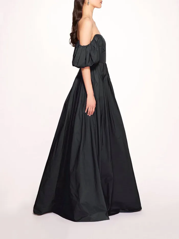 Women Marchesa Dresses Balloon Sleeve Taffeta Gown Black Women Marchesa Dresses Balloon Sleeve Taffeta Gown Black